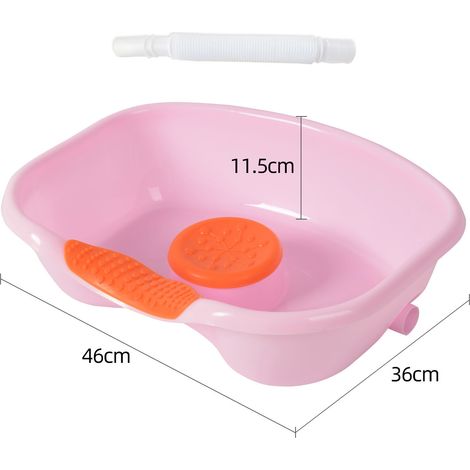 Bassin de lavage des cheveux horizontal, drainable et portable, plateau shampooing pour patient alité, femme enceinte, rose. (1/4)