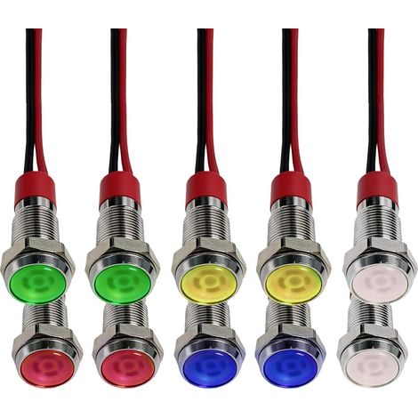 10pcs AC/DC 12-24V 6mm Metallic LED Indicator Lights, Indicator Lights for Truck, Boat, Car, Caravan and Universal Vehicle Dashboards (Multicoloured) (1/5)