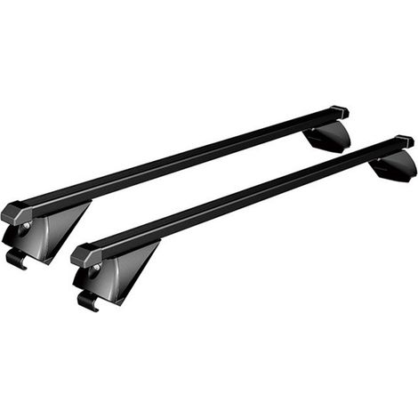 Barres de toit universelles avec serrures, pour toit à rails longitudinaux pleins (Flush Rails), 120 cm, 90 kg, noires