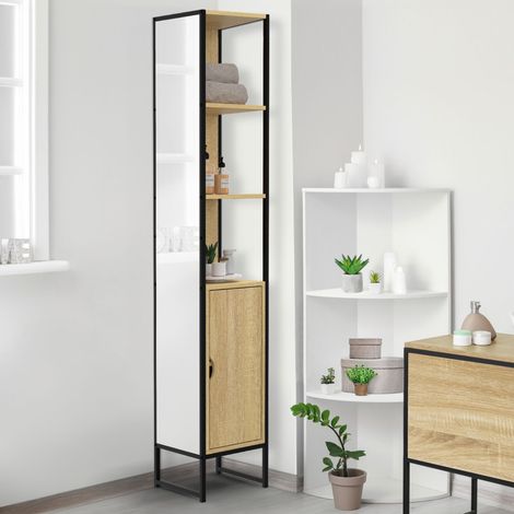 DETROIT Mueble de baño de 1 puerta con espejo y estantes de diseño industrial (1/5)