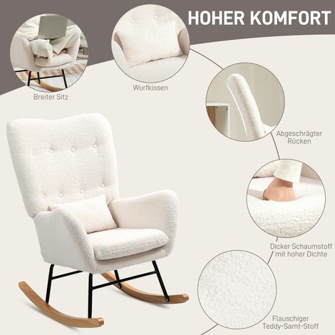 Fauteuil à bascule, housse douillette, rembourrage épais, coussin lombaire, antidérapant, blanc crème (1/4)