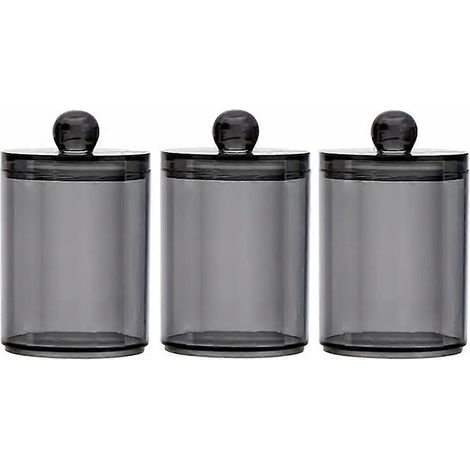 Lot de 3 pots distributeurs de cotons-tiges, boîte de rangement en plastique noir pour cotons-tiges. (1/5)