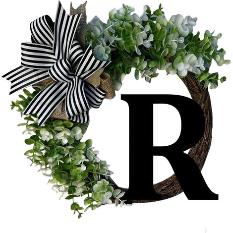 Wreath - Welcome Sign - Bois - 36 cm - Fausse Verdure - Ruban En Jute - Pour Porte D'Entrée Extérieure - 1 Pièce (1/3)