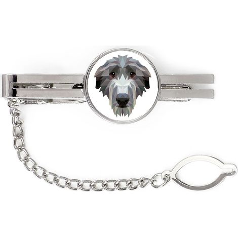 Fermacravatta geometrico con foto e scritta Art-Dog raffigurante un Deehound scozzese. (1/4)