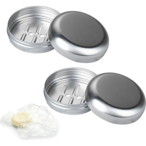 Porte-Savon Voyage - Aluminium - 100 ml - Avec Couvercle Métallique et Trous D'Égouttement - Pour Douche - Lot de 2 (1/4)