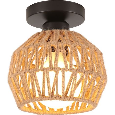 Lampe De Plafond Rétro Luminaire Plafonnier Tressé En Corde De Chanvre Plafonnier D'Intérieur Moderne Pour Cuisine Couloir (1/5)