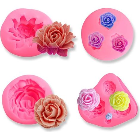 4 stampi in silicone 3D - Fiori e rose - Ideali per decorare torte (1/5)