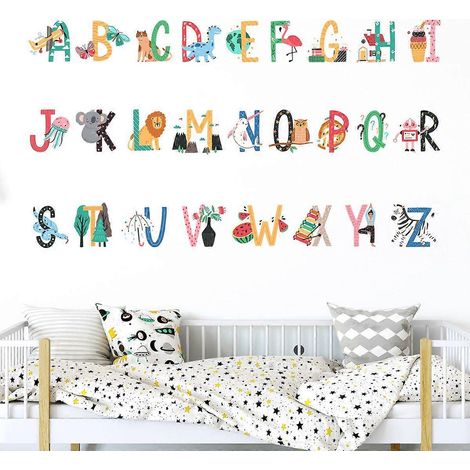 Wandaufkleber mit Tier-, Pflanzen- und englischen Buchstabenmotiven für die Kinderzimmerdekoration