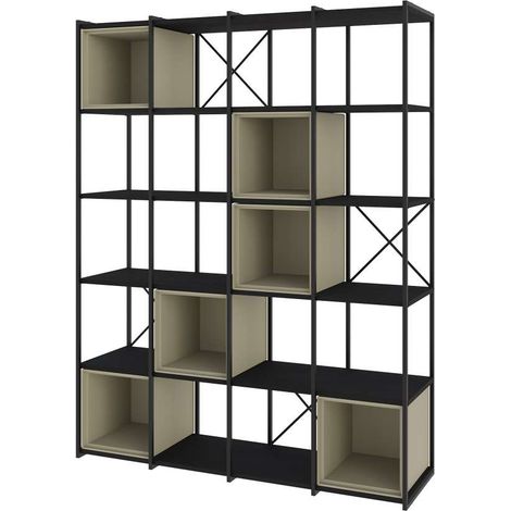 Estantería 5 cubos y estantes modelo Berta-140 acabado negro/verde, 179cm(alto) 140cm(ancho) 39cm(largo). (1/2)