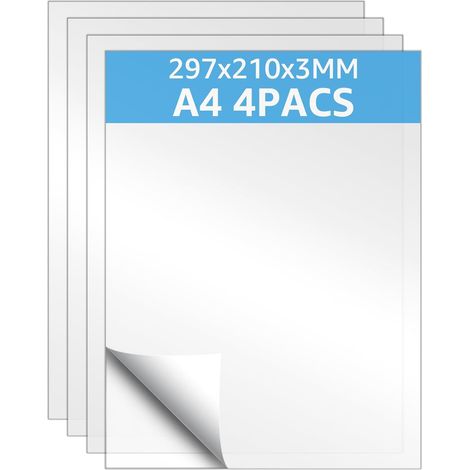 Lot de 4 plaques acryliques blanches de 3 mm, en verre acrylique, 30 x 21 cm, A4 transparent, en plastique pour découpe laser, cadre photo, exposition de projet, présentoir de table (1/5)