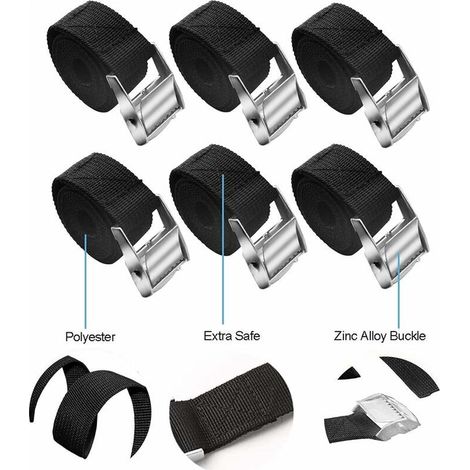 Green Mobility-Sangle à Griffe Sangle d'Arrimage Sangle de Fixation pour Transport Moto, Camion Sangle Arrimage, Charge maximale 250 kg 6 Pieces à 2.5 cm x 5 m (Noire) (1/4)