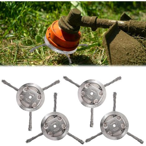 Lot de 4 brosses de désherbage pour débroussailleuse - Tête de brosse en acier à 3 têtes - Alésage de 5 mm - Brosse métallique avec forme conique - Idéale pour les joints de pavés et les (1/5)