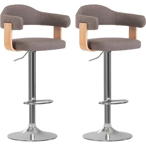 vidaXL Sgabelli da Bar 2 pz Grigio Talpa in Tessuto e Legno Curvo (1/5)