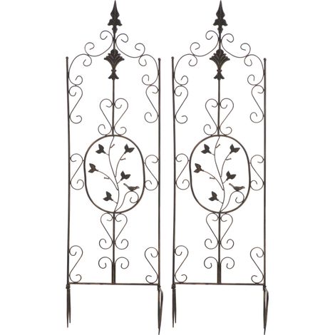 Set 2 supporti a traliccio da giardino per piante rampicanti 122x35 cm in metallo bronzo 100003829