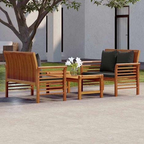 Salon de jardin 3 pcs Ensemble Table et Chaise de Jardin - avec coussins Bois massif d'acacia BV344686 - BonneVie (1/5)