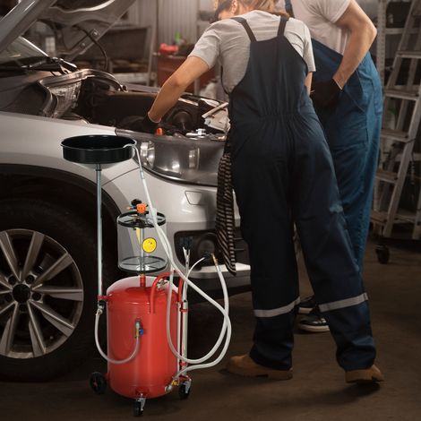 Mobilier Récupérateur d'huile de vidange portable 2-en-1 avec hauteur réglable et vidangeur pneumatique de 80L