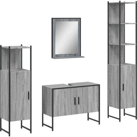 Maison Exclusive - 4-tlg. Badmöbel-Set Grau Sonoma Holzwerkstoff
