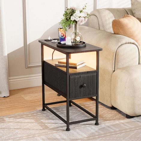Beistelltisch - TANANT - Set aus 2 - Schwarz - Integrierte LED - Stauraum mit Schublade