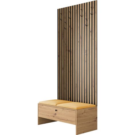 Conjunto para recibidor Donio IV, Roble Artisan + Manila 32, 206x85x44cm, Tapiz, Aglomerado laminado, Colocada