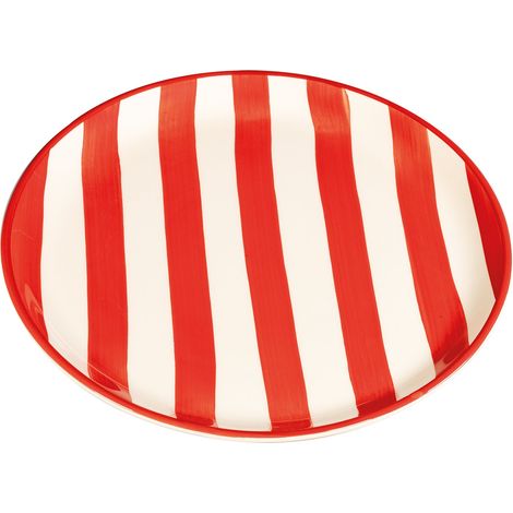 Set 2 Piatti Piani Artigianali Righe Rosso Diametro 28 cm Made in Italy Design Elegante per Tavola Raffinata Complemento d'Arredo in Ceramica