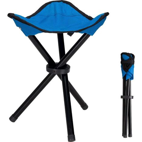 bleu Tabouret trépied d'extérieur portable pliable à 3 pieds en toile pour randonnée, camping, pêche, pique nique, plage, barbecue, voyage, randonnée, siège de jardin (1/4)