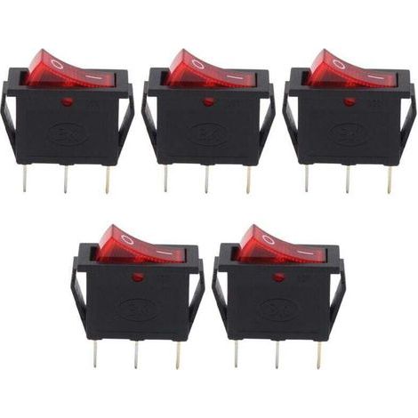 (R) Interruttore a bilanciere SPST On Off illuminato rosso per barca, 16A/250V 20A/125V, 5 pezzi (1/4)