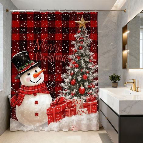 Rideau De Douche Noel - Polyester Imperméable - 180 X 150 Cm - Décoration Salle De Bain - 1 Pièce (1/5)