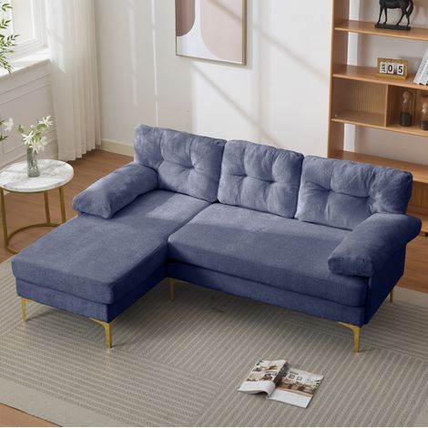 Divano a 3 posti, largo 187 cm, rivestimento in ciniglia, schienale regolabile, divano letto reversibile, 3 cuscini di seduta, gambe in metallo, blu (1/5)
