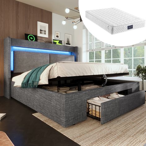 Bett Doppelbett Stauraum 140x200 mit Matratze OKMYHOME (1/5)