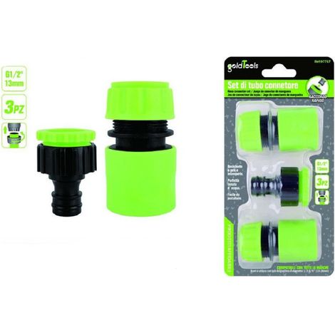 Trade Shop - SET 3PZ RACCORDING CONNECTION RAPIDO ADATTATORE 1/2" TUBO GIARDINO 97767 - (1/2)