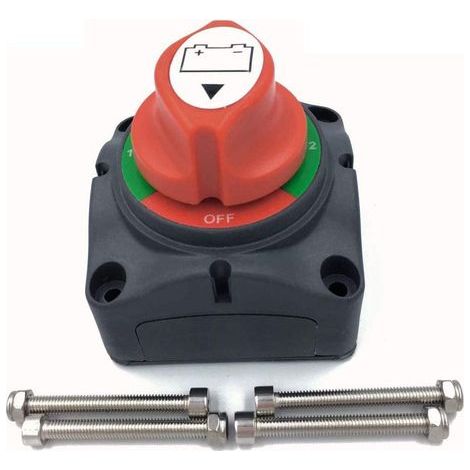 Interruttore batteria 1-2-Both 200/1250A - Interruttore di isolamento e disconnessione per uso nautico, DC 12-48V, ideale per barche, piccoli yacht e camper (set rosso di 4 chiavi di ricambio) (1/5)