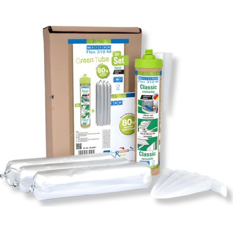 WEICON Green Tube Flex 310 M Classic MS Polymer Schwarzer Klebstoff Set 3 x 280 ml Leertube 6 Düsen (1/5)