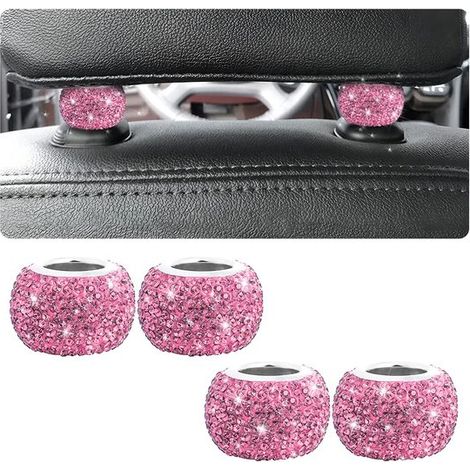 universelle Diamantkristallringe für Autositzkopfstützen, Zubehör für die Innenausstattung von Autositzkopfstützen, funkelnde Innenausstattung (rosa)