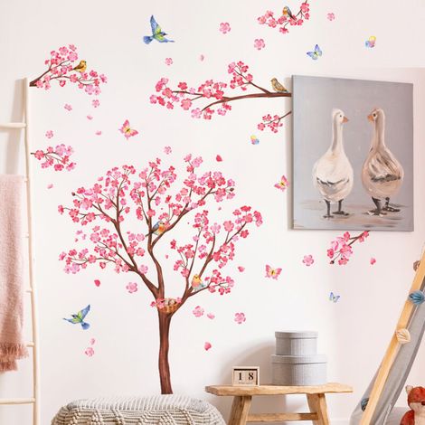 Großer Kirschblütenbaum Wandaufkleber Rosa Blume Baum Zweig Wandaufkleber Wohnzimmer Schlafzimmer Baby Kinderzimmer Wanddekoration (1/5)