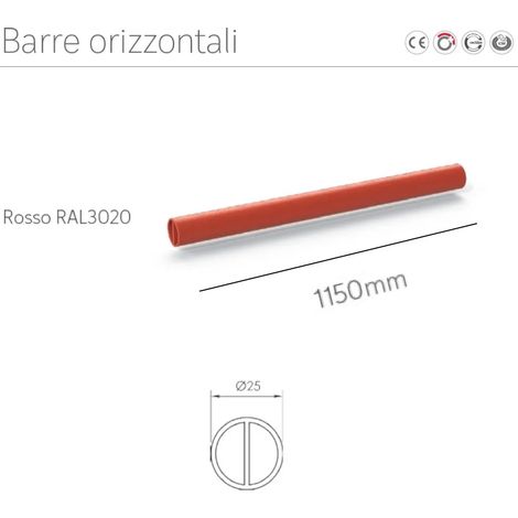 BARRA PER MANIGLIONE ANTIPANIC COD.1100/2/R MM1150 ROSSA TONDA RAL3020