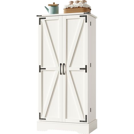 ELVMI Credenza da cucina alta con 2 ante, ripiani regolabili e LED per cucina in MDF 60×35×128,5 cm Bianco (1/5)