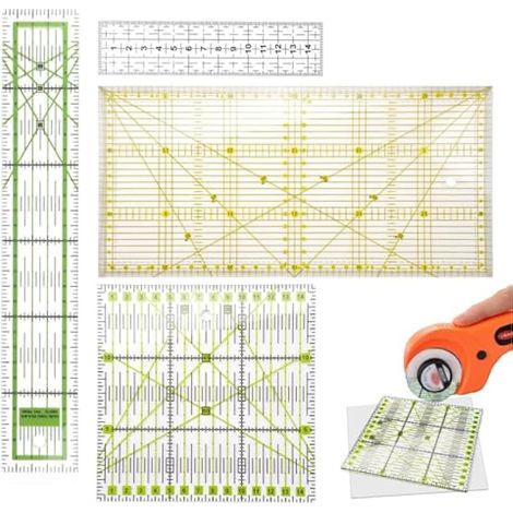 Lot de 4 règles de couture transparentes pour patchwork, quilting et travaux manuels. (1/5)