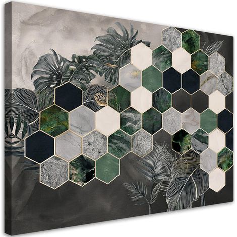 Tableau déco Feuilles de monstera Hexagone 100x70 (1/5)