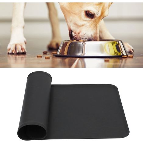 Tapis anti-fuite imperméable silicone pour bol de nourriture et d'eau animaux - Noir - 30x48 cm (1/5)