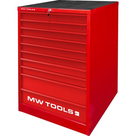 Mw Tools – Armoire d'atelier en métal 7 tiroirs – Peinture époxy rouge – Ouverture 80% – Fermeture centrale – DERLK10S