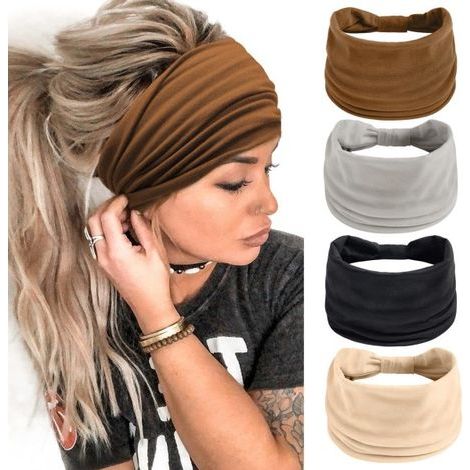 Lot de 4 bandeaux pour femmes. larges bandeaux pour cheveux de filles. bandeaux élastiques pour la course et le yoga
