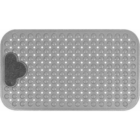 Tapis de douche antidérapant, 70 x 40 cm, avec ventouses, tapis de bain avec trous de drainage, antidérapant, résistant aux moisissures et lavable en machine (gris)