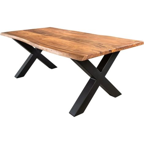 Mesa baja ARKAYA 120 cm en madera de acacia maciza con patas de metal negro en forma de X