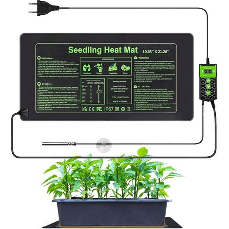 Tapis chauffant pour plantes avec thermostat, 54 x 27 cm, étanche, fonction minuterie, avec télécommande, coussin chauffant pour plantes pour germination, semis, germination, jardin intérieur (1/5)