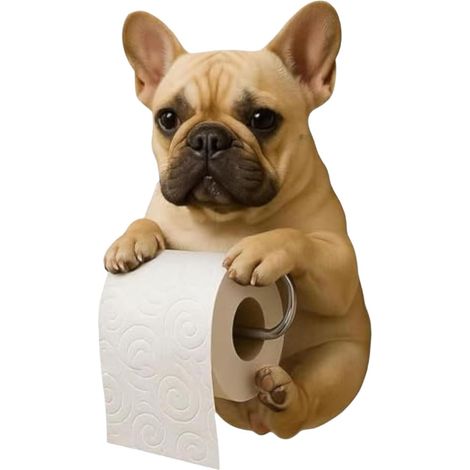 Support Rouleau Papier Chien - Résine 3D Bulldog Franais - Fixation Murale Salle De Bain Cuisine - 1 Pièce (1/5)