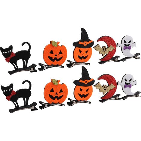 10 pinces à cheveux Halloween - motifs chauves-souris, chats, citrouilles et fantômes pour déguisements et fêtes (1/5)