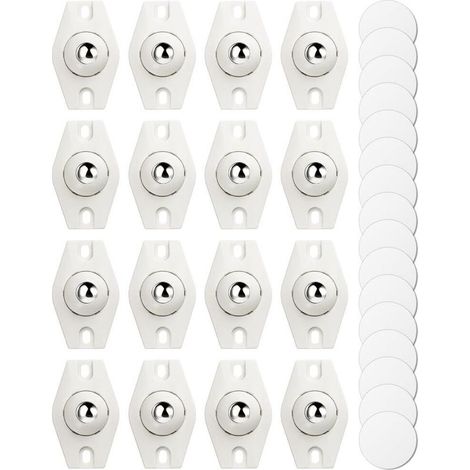 Confezione di 16 mini girevole ruote auto-adesivo 360° per mobili, contenitori, utensili da cucina e bidoni (bianco) (1/5)