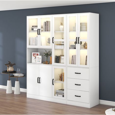 Mobile vetrina contenitore 180 x 40 x 200 cm con LED, 8 ante e 3 cassetti, bianco DESVIAE (1/5)