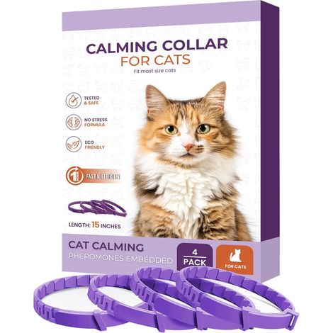 1 collier apaisant, pour chat, à phéromones, anti-anxiété, soulagement du stress, usage intérieur et extérieur (1/5)
