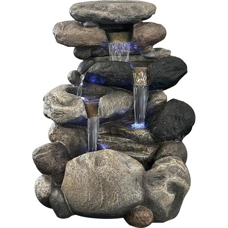 Köhko Springbrunnen Kieselstein Gartenbrunnen in Naturstein-Optik mit 4X LED Beleuchtung (1/5)